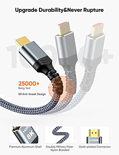 Image of Highwings 8K HDMI Cable 2.1 2-Pack 1FT, Slim 48Gbps High Speed HDMI Braided Cord-4K@120Hz 144Hz 8K@60Hz, HDCP 2.2&2.3, Dynamic HDR,eARC,DTS:X,RTX 3090,Dolby Compatible with Roku TV /HDTV /PS5 /Blu-ray