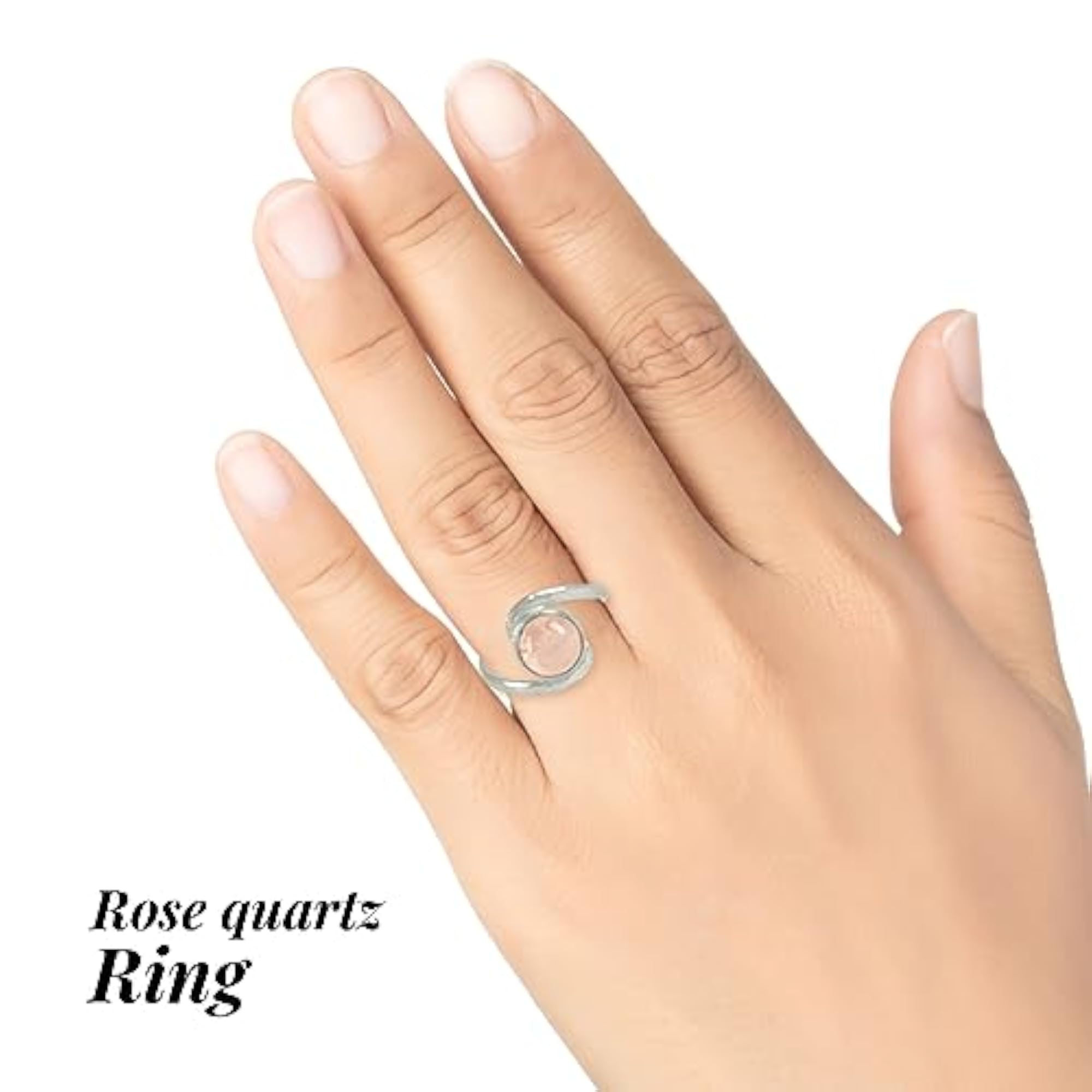 Adjustable Certified Rose Quartz Gemstone Ring for Unisex