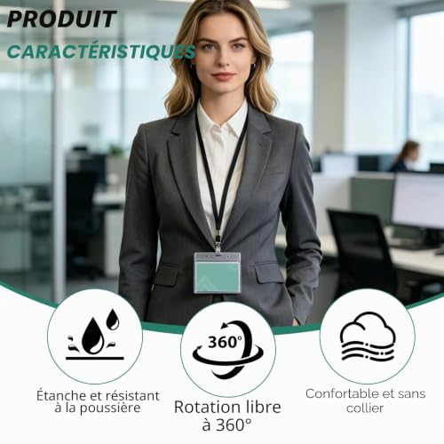 10 Pièces Cordon Badge Tour de Cou Plastique, Porte Carte Collier, Porte Carte Transparent Étanche, pour Cartes d'étudiants et Employés, étui pour Carte de Bus étudiant, Cordon Noir – vue 5