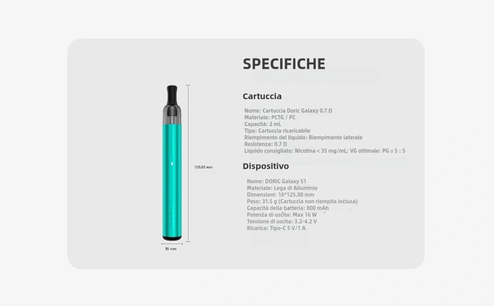 come rimediare se la crema del tiramisù e troppo liquida VOOPOO Doric Galaxy S1 Kit 800mAh built-in Battery 2ml Side Filling 0.7ohm  Cartridge Electronic Cigarette Vaporizer : Amazon.it: Elettronica