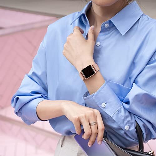 BMBEAR Stretchy Solo Loop Bands Compatible with Apple Watch 42mm 44mm 45mm 49mm Ultra Braided Elastic Weave Nylon Wristbands Women Men Straps for iWatch Series 8/7/6/5/4/3/2/1/SE Pink Sand - 4