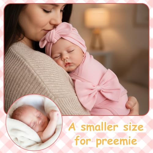 Image of Ramede 6-Pack Preemie Baby Swaddle Blankets with Hats, Breathable 100% Cotton Baby Swaddles, Suitable for Preemie Babies and Newborns, Soft Cotton, Adjustable(Rosette,Light Color)