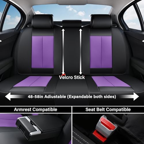 Image of Coverado Car Seat Covers Full Set, Seat Covers for Cars, Automotive Seat Covers, Waterproof Nappa Leather Front Seats and Back Car Seat Protector, Universal Fit for Most Cars SUV Trucks,Black&Purpe