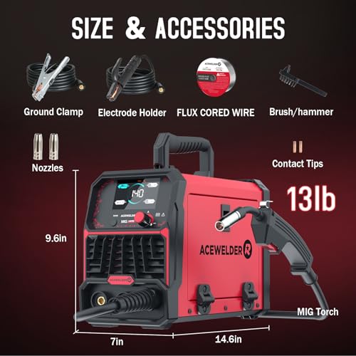 Image of ACEWELDER 140A Gasless Flux Core MIG Welder /Lift TIG /Stick 3 in 1 Welding Machine 110V Portable IGBT Inverter Synergy Welder Machine