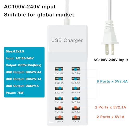 USB-Charger-12-Port-USB-Charging-Station-Charging-Hub-with-Fast-Charging-USB-Wall-Charger-for-Multiple-Devices-USB-Charging-Port-Compatible-with-Cell-Phones-Tablets-Laptops