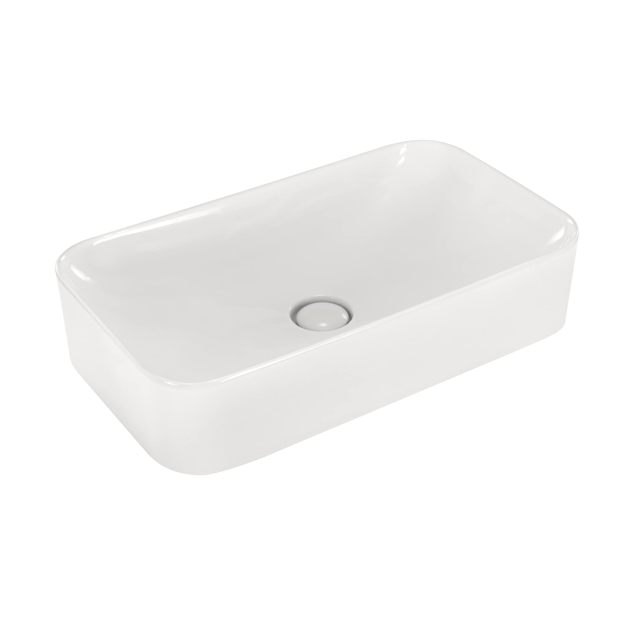 Lavabo sobre Encimera Rectangular en Ceramica Brillante CHIENTI | 60x35x13.5 cm | Incluye Tapon "Pop Up" con Valvula de Desague Click Clack | Sin Taladro Grifo | Color Blanco
