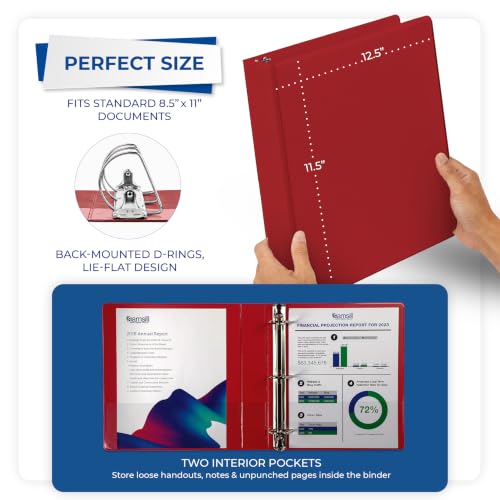 Image of Samsill Durable 1.5 inch 3 Ring Binder, D Ring Binder, 100% Recycled Chipboard, Red, 12 Pack