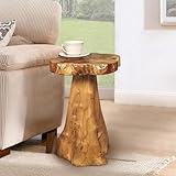 Warmaxx Teak Wood Live Edge End Table 14'x15'x19' H Solid Natural Shape Tree Stump Plant Stand Rustic Coffee Table Handmade Side Table for Living Room Bedroom Outdoor Garden