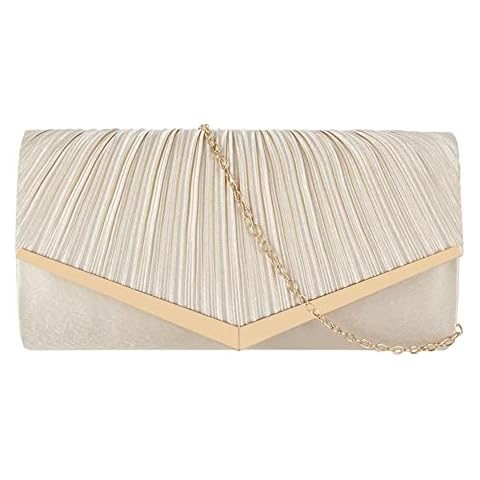 AiSi Women Clutch Handbag Pleated Satin Handbag Sparkly Evening Bridal Prom Party Purse Chain Shoulder Bags Cover