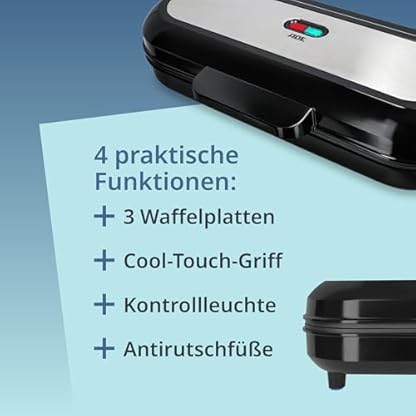 ADE XXL Waffeleisen belgische Waffel | für 3 runde Waffeln gleichzeitig | 1.200 Watt Power | Antihaftbeschichtung | perfekt für Kindergeburtstag & Familienfeiern – Bild 4