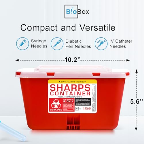 Sharps Container Large - Sharps Containers for Home Use and Labs - Portable Needle Disposal and Travel Size Biohazard Bin - 1 Gallon (Pack of 1)