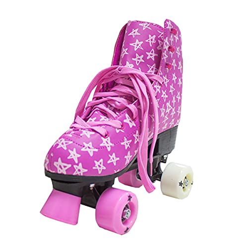 Patins Roller 4 Rodas Meninas Estrelas Cadarço Freio 50kg Rosa (37)