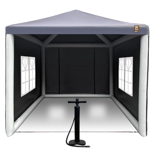 Gorilla Gazebo INFLATABLE Pop Up 3x3m Gazebo Waterproof Hand Pump and Carrybags Four Side Panels Guy Ropes and Pegs. (Grey)