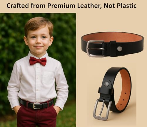Image of Flyer Kids Genuine Leather Belt for Boys & Girls (Color- Black) | Adjustable Fit, Durable Buckle | Real Leather Belt for School, Casual & Formal Wear (2-14 Years) BL4579