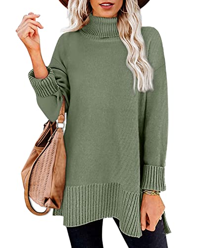 Plus Size Tops For Women Pullover Sweaters Side Split Winter Clothes Green 3Xl #TOP1