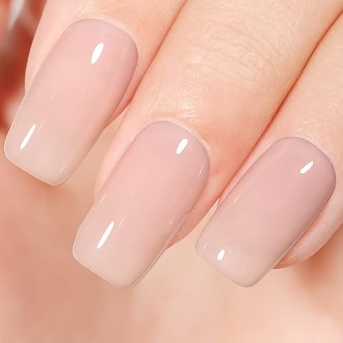 AILLSA Nude Gel Nail Polish, Jelly Gel Nail Polish, 15 ML Nude Gray Translucent Nail Polish Soak Off UV/LED Lamp, Color Gel Nail Varnish for Valentine's Day Gift, Nail Art French Manicure DIY at Home