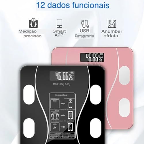 Balança Digital Bioimpedância de Gordura Corporal Bluetooth Balança Inteligente para Banheiro com IM