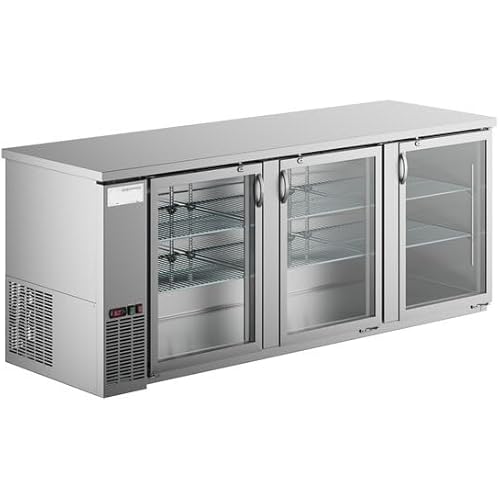 90-Inch Commercial Back Bar Refrigerator, 3 Glass Doors, Stainless Steel Counter Height, LED Lighting, Digital Controls, 32.4 Cu. Ft Capacity, R290 Refrigerant