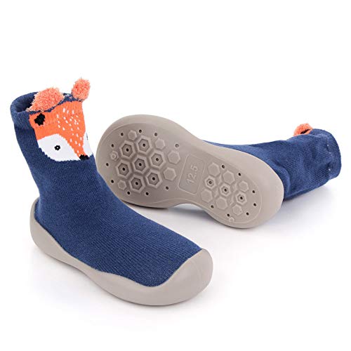 Toddler Sock Shoes Boy Floor Rubber Warm Cartoon Baby Shoes Girl First Socks -Slip Sole Baby Shoes (Blue, 2-3 Years)
