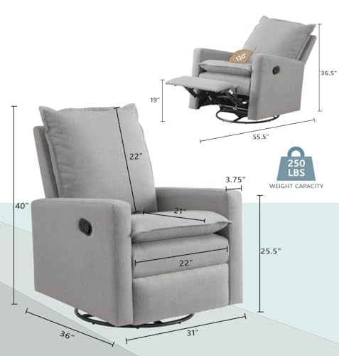 Image of Oxford Baby Uptown Upholstered Swivel Glider and Recliner Nursery Chair, Gray