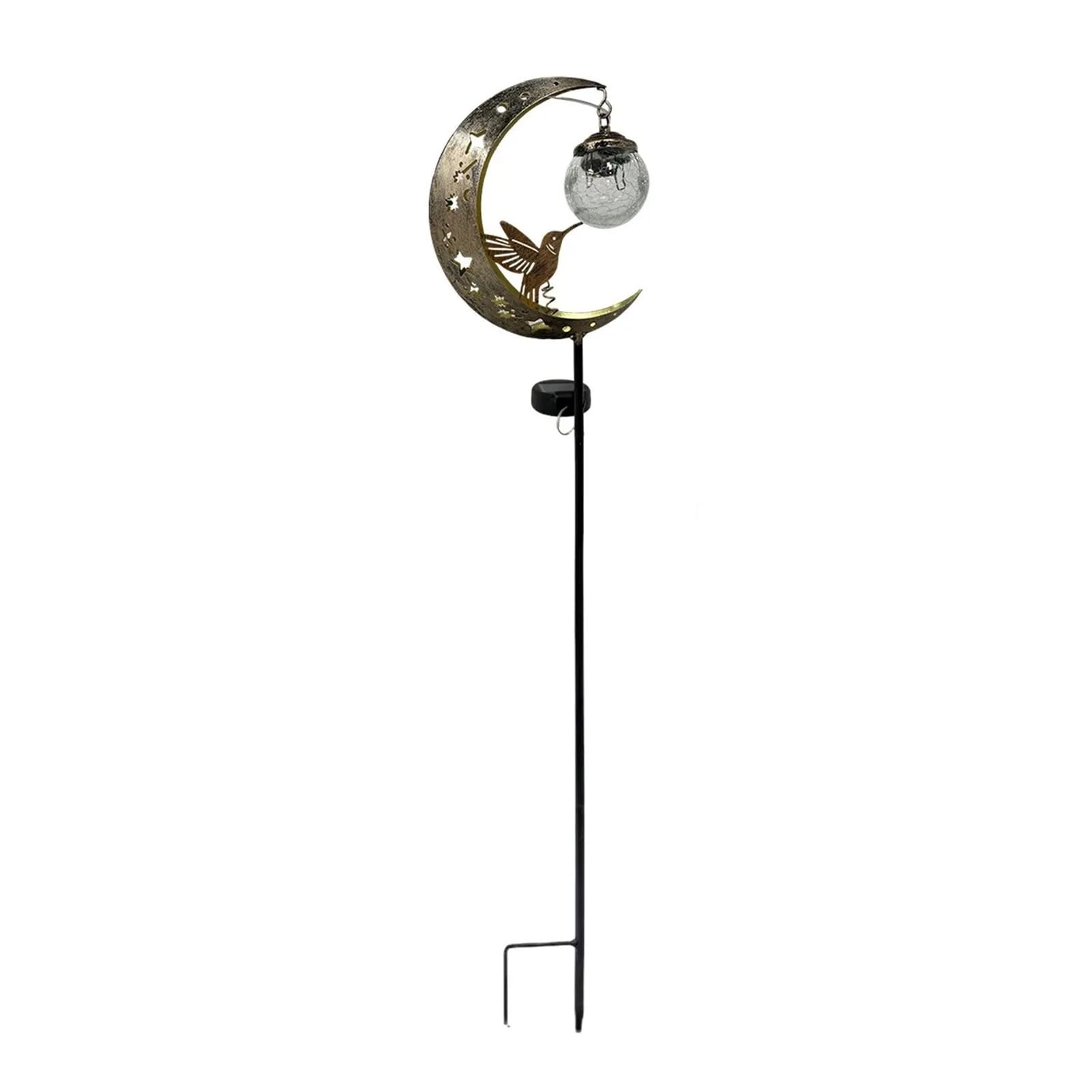 ZhzeYun Solar Hummingbird Moon Fairy Garden Light, Outdoor Metal Crescent Crackle Glass Stake Light, Garden Ornaments & Outdoor Decorations, Unique Gift for Mum Gardening A 1pc