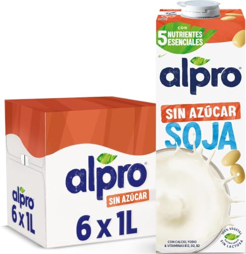 Alpro Bebida Vegetal de Soja sin Azúcar - Pack de 6 x 1L
