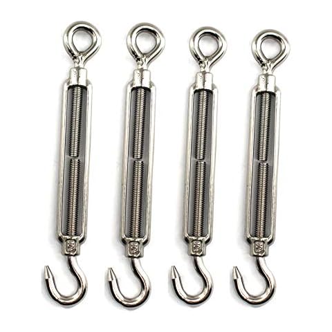 Turnbuckle wire tensioner Faspiroty M10 4 pack 304 stainless steel adjustable hook&eye set heavy duty Cover
