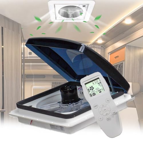 Mcamgiczin Ventilador de Techo para Autocaravana,para escotilla de Techo de Ducha de, Extractor de 360 mm con luz LED y Ventilador de 10 Niveles, para Ventana de Techo de Caravana