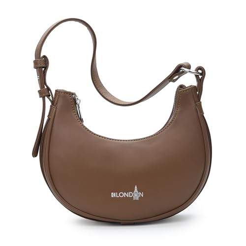 Image of K London Women's Vegan Leather Half Moon Bag | Stylish Black Shoulder Hobo | Compact Baguette Purse for Office, Casual, Party & Travel Use