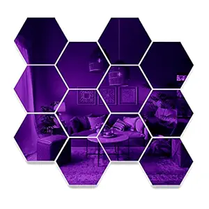 Spectro Big 12 Hexagon Black (Each Piece Size 17.3 cm x 15.2 cm) Mirror Stickers for Wall, Hexagon Mirror Wall Stickers Color : Purple
