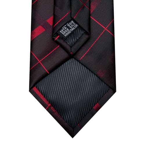 Image of Barry.Wang Plaid Ties for Men Silk Necktie Handkerchief Cuff Links Set