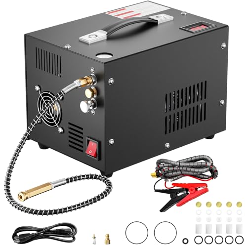 PCP Air Compressor, 4500PSI/30Mpa Scuba Tank Compressor, DC12V/AC120V PCP Airgun Compressor Manual-stop, Oil/Water-Free High Pressure Air Compressor Pump for Paintball, Air Rifle