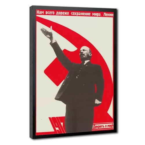 Affiche vintage de propagande soviétique Lénine toile avec cadre suspendu