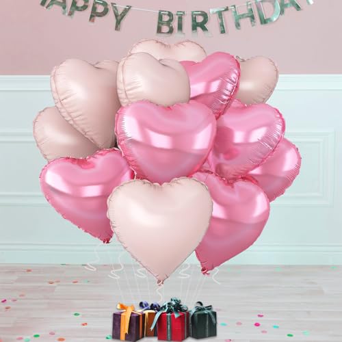 Image of Pink Heart Balloons,18inch Bright Pink Heart Shaped Foil Balloons & Baby Pink Helium Mylar Balloon for Anniversary Wedding Engagement Birthday Party Baby Shower Decorations(12Pcs)