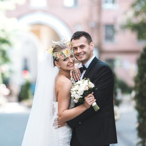 Geoyien Blumenkranz Haare, Blumenhaarkranz, Verstellbares Blumenkranz-Stirnband, Krone, Blumengirlande, Blumenkrone, Rosenblüten-Stirnband, Hochzeit, Boho-Blume mit Band für Frauen und Mädchen,1 Stück