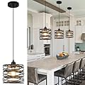 Ynzefly Pendant Light, Kitchen Island Hanging Light Fixtures Wood Farmhouse Metal Pendant Lighting for Dining Room Bedroom Bar Office, Industrial Black, 1 Pack