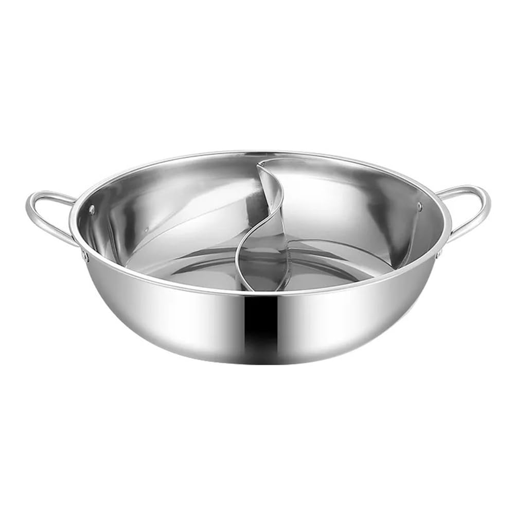 Rersduyt D Stainless Steel Twin Ivide Double Hotpot Cooker Gas Stove Compatible Pot Home Kitchen Cookware Soup Cooking Pot Easy To Use,32Cm