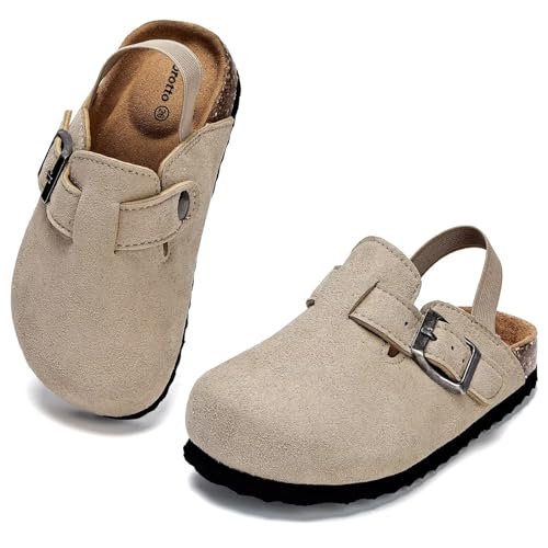Image of Torotto Kids Suede Clogs Toddler Boys Girls Cork Footbed Clogs with Arch Support & Adjustable Straps for Indoor & Outdoor