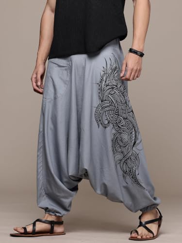 Image of The Veshti Company Printed Harem Pants for Men's Cotton Hippie Style Baggy Boho Yoga Pajama Pant with Pocket