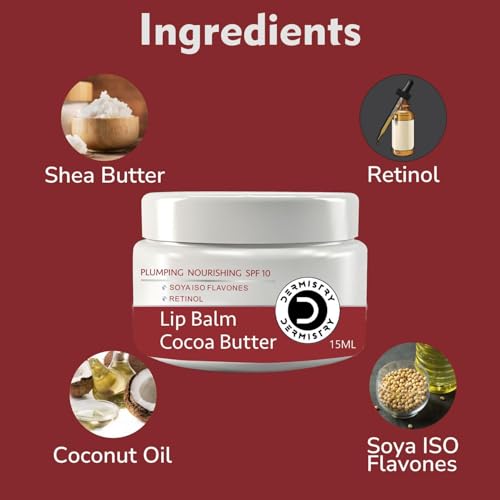 Image of Dermistry SPF 10 Plumping Cocoa Butter Tinted Lip Balm with Retinol Coconut Oil Shea Butter for Dry Dark Pigmented Chapped Lips, Provides Sun Protection, Dark Black Pigmentation Remover Men Women 15ml (Chocolate)