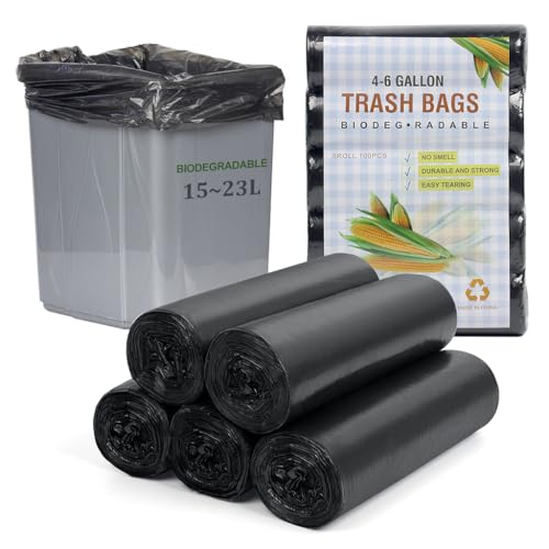 IKR - 100 bolsas de basura biodegradables de 20 litros, 4-6 galones/15-23 litros, bolsas de basura recicladas degradables para cocina, oficina, baño