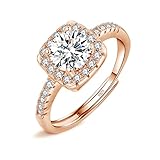 Josfeva Silver Rings for Women Girls, 925 Sterling Silver Adjustable Diamond Ring, Bride Wedding Engagement Ring for Love Promise, Romantic Anniversary Square Rose Gold Rings for Couples Gifts