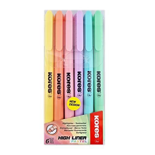 Kores HighLiner 36246 Fine Pastel - Juego de 6 subrayadores de colores pastel