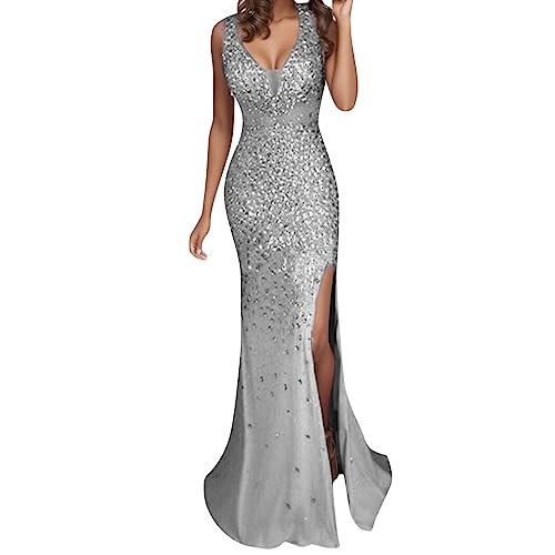 Robe de soirée longue à paillettes avec fente élégante pour bal