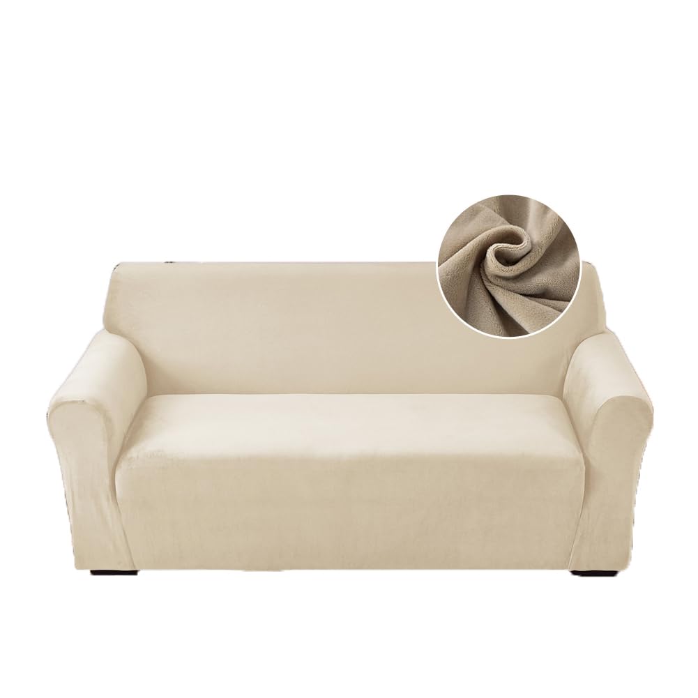 Highdi Fundas Sofa Elasticas, Terciopelo Fundas para Sofa 3 Plazas, Cubre Sofa Ajustables Antiarañazos Gatos Protector Sofa de Muebles (Caqui,3 Plazas)