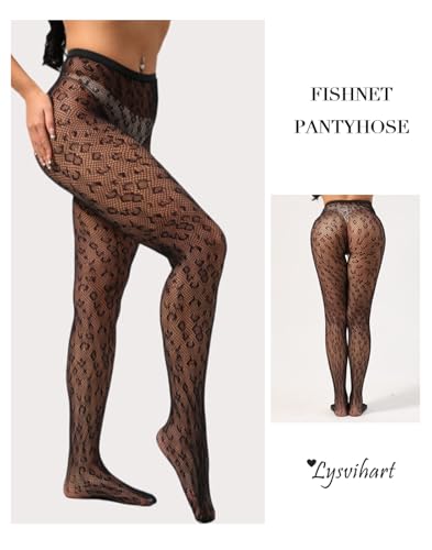 Image of Women Sexy High Waist Fishnet Tights, Sheer Leopard Print Pantyhose