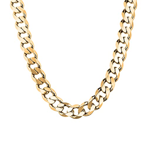 Savlano 14K Gold Plated 925 Sterling Silver 11.5mm Italian Solid Curb Cuban Link Chain Necklace For Men & Women - Made in Italy Comes Gift Box
