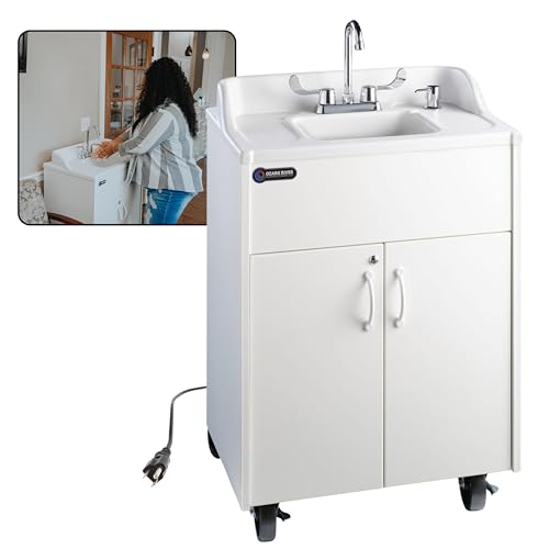 Ozark River Portable Sinks Premier Brite White, White Laminate-ABS Sink, Mobile Self Contained Sink, Mobile Hand Washing Station, Portable Sink with Hot Water, Portable Sink Hand Wash Station, 110V