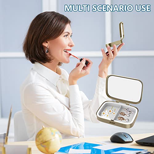 Pillendoosje met spiegel retro 2 compartimenten kleine pillendoos brons rechthoekige pillendoos of vitaminen, visolie, voedingssupplementen, pillen inbegrepen - Afbeelding 6