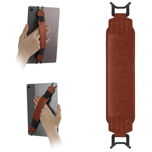 HoYiXi Soft Hand Strap for 9-11 Inch eReaders & Fire Tablet Compatible with Fire HD 10/iPad 9.7 /iPad mini/Galaxy Tab A8 A9/Huawei Lightweight Black High-Elasticity Finger Grip Holder -Brown